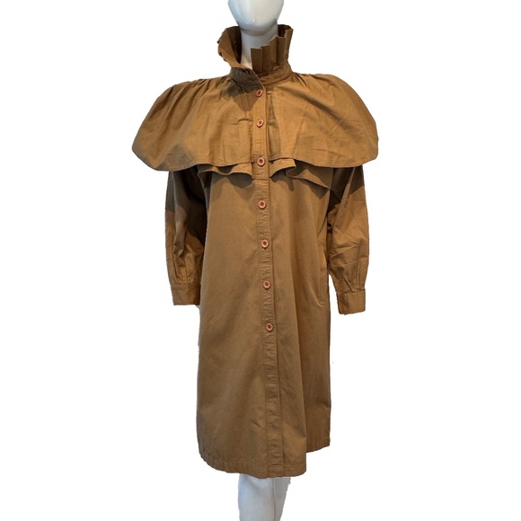 MILLE Renata Ruffle Trench Coat S Almond Tan Vintage-Inspired Lightweight - Picture 2 of 10